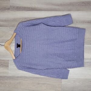 Ann Taylor‎ Womens Medium Orchid Wool Waffle Knit 3/4 Sleeve Pullover Sweater